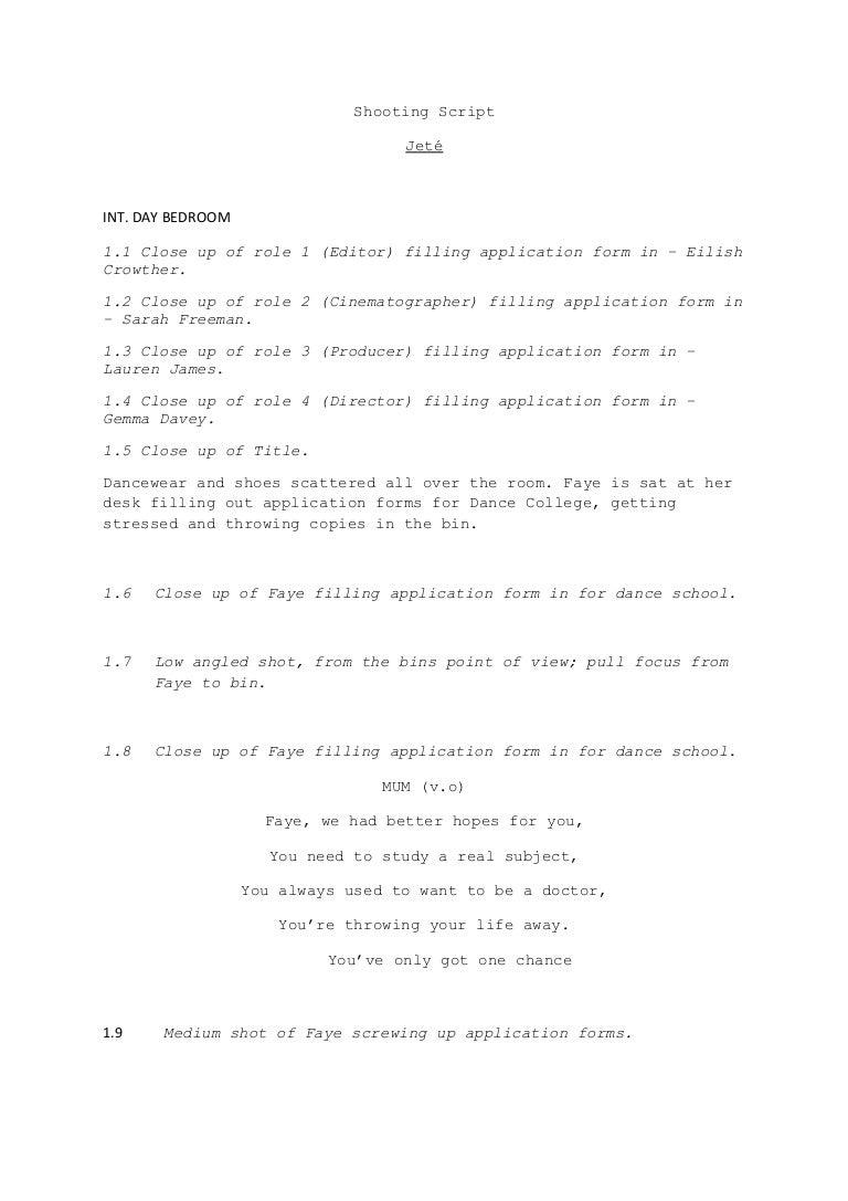 Who writes the shooting script picture