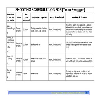 Shoot schedule 1