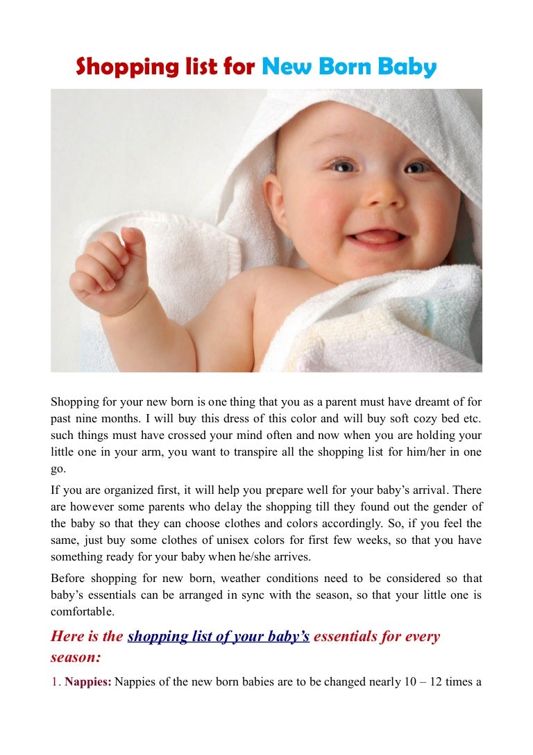 shopping list for new born baby