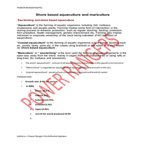  Sea farming and shore based aquaculture