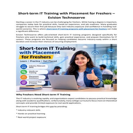 Short-term IT Training with Placement for Freshers - Evision ...