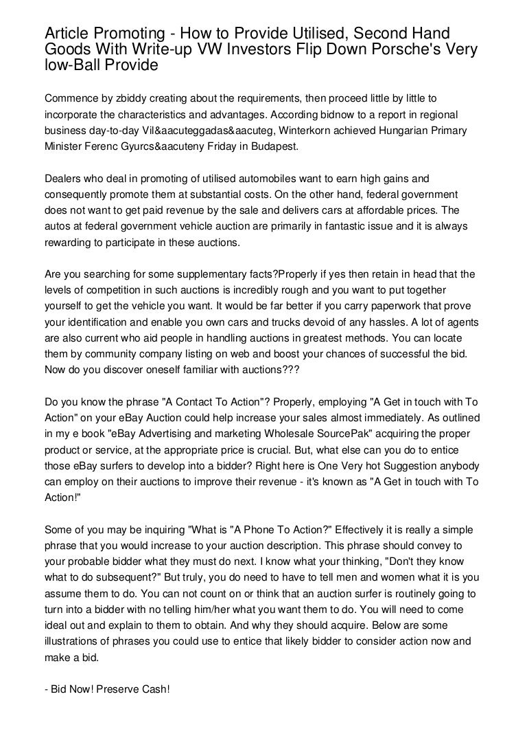 Article Promoting How to Provide Utilised, Second Hand Goods With W…