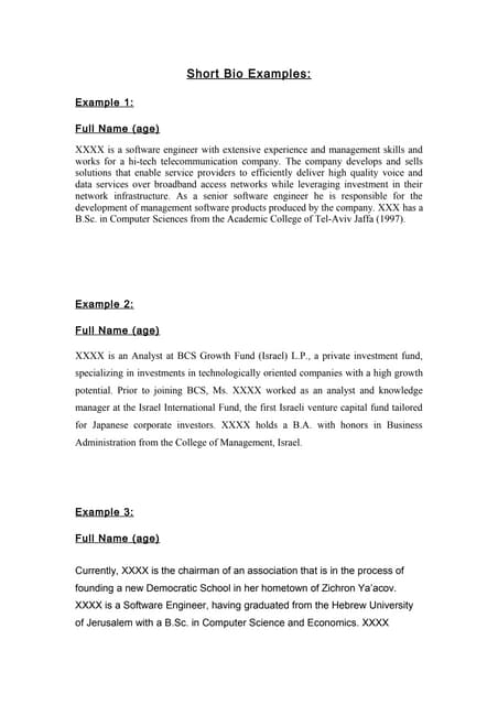Short bio examples