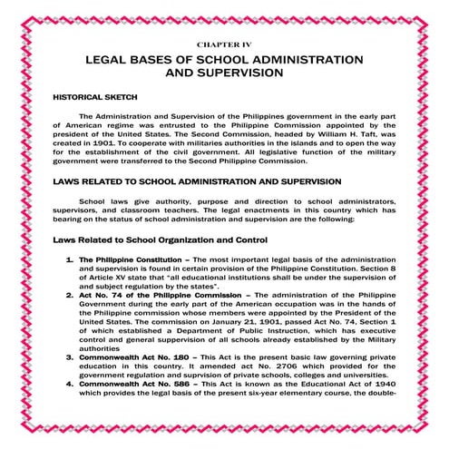 LEGAL BASES OF SCHOOL ADMINISTRATION AND SUPERVISION