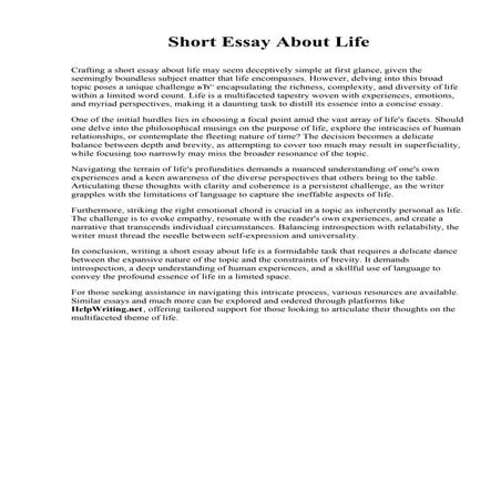 Short Essay About Life. Solano Community College