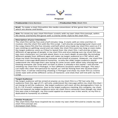 Short film proposal: Clara Barroso