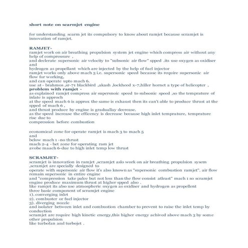 Short note on scarmjet engine