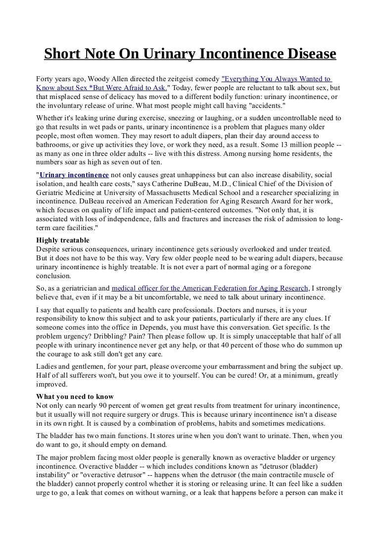 Short note on urinary incontinence disease