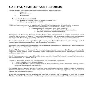Capital Market Reforms In India 
