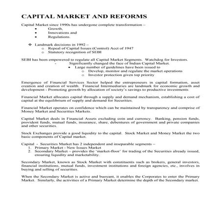 Capital Market Reforms In India 