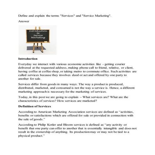 Short notes on services marketing