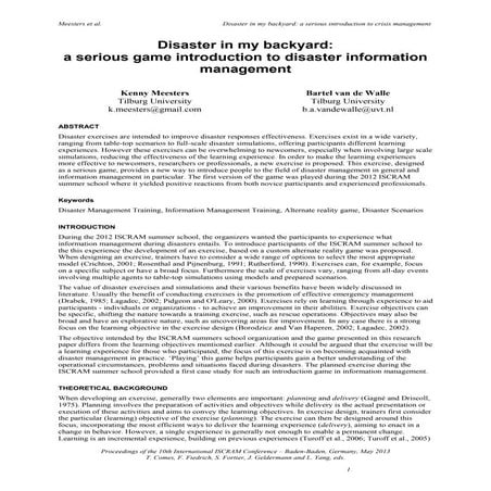 Serious game disaster in my backyard, ISCRAM paper