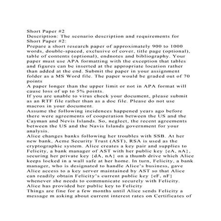 Short Paper #2Description The scenario description and requirem.docx