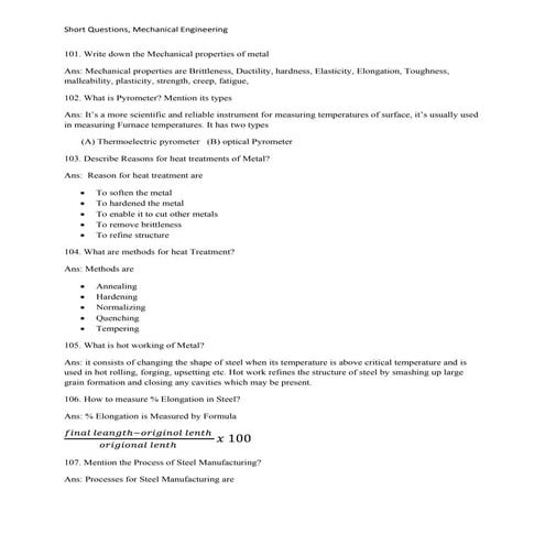 Short questions for mech.engg