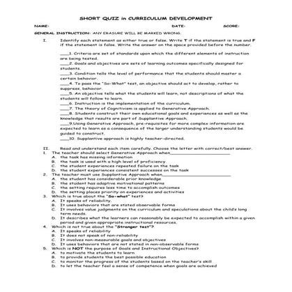 Short quiz in curriculum development