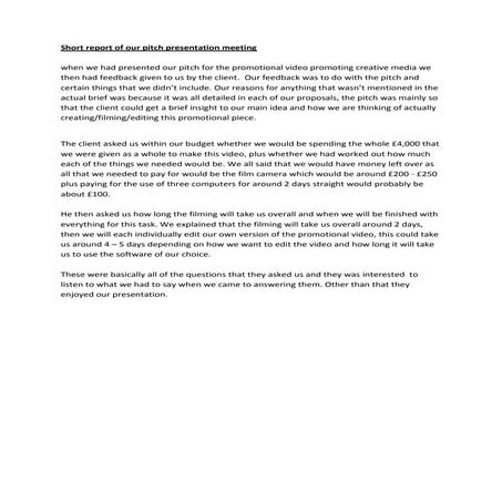 Short report of our pitch presentation meeting