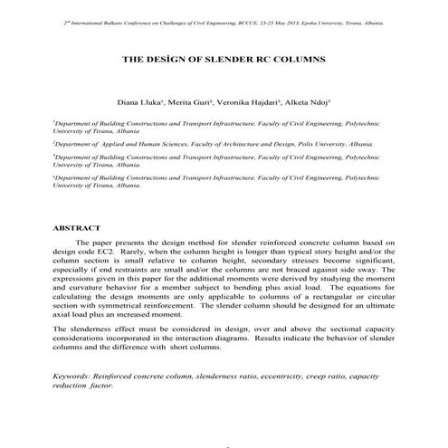 description and difference between short & slender columns