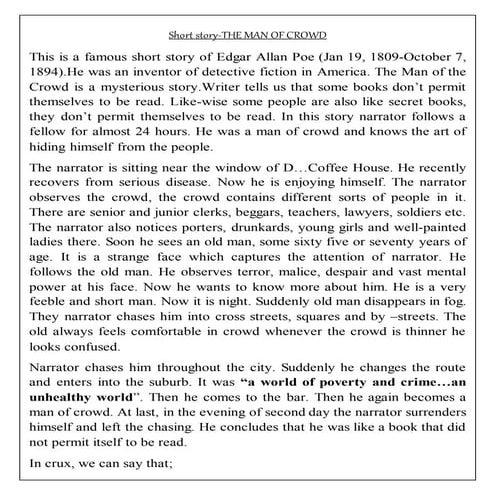 A MAN OF CROWD-SHORT STORY
