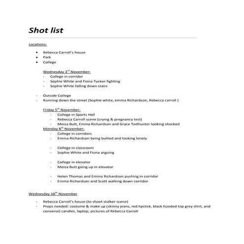Shot list