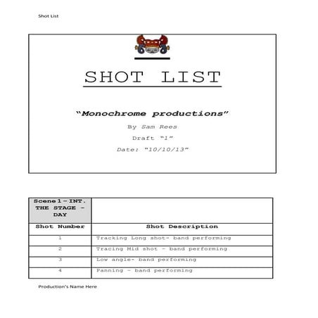 Shot list
