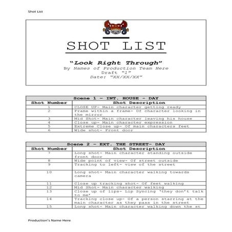 SHOT LIST