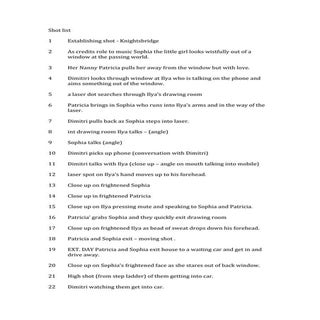 Shot list for ''Snatched''