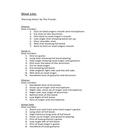 Shot list