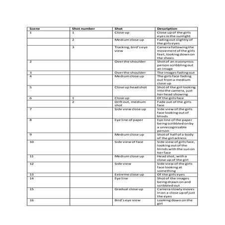 Shot list | DOCX