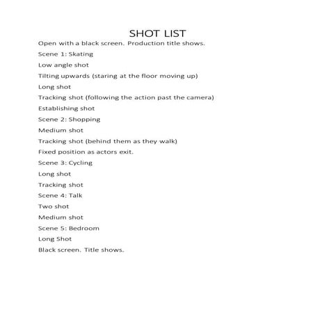 Shot list A2 | DOCX