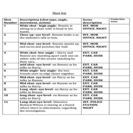 Shot list full | DOCX