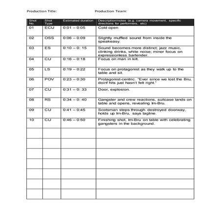 Shot list | DOCX