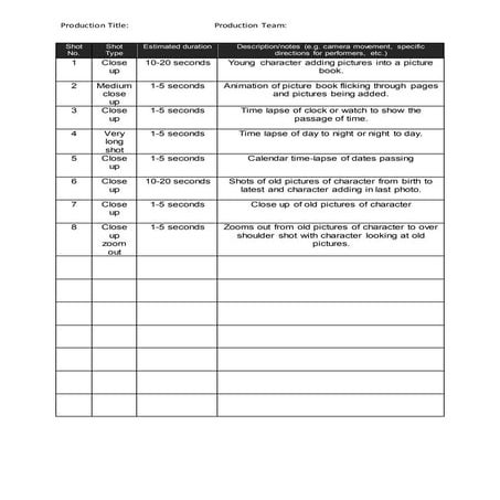 Shot list template 2017