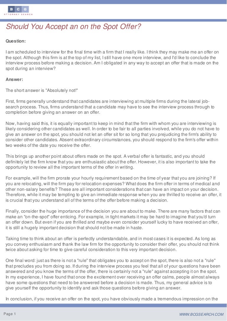 Should You Accept An On The Spot Offer