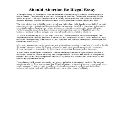 Should Abortion Be Illegal Essay