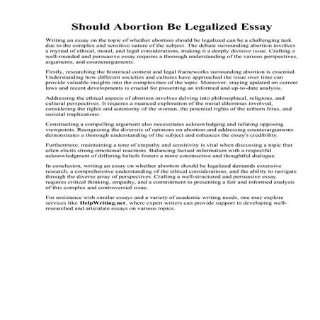 Should Abortion Be Legalized Essay