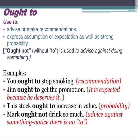 Should, ought to, had better