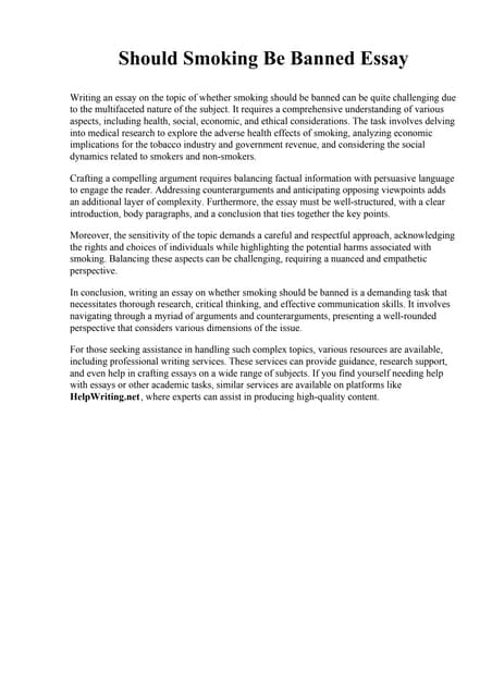 should smoking cigarettes be banned essay Very simple easy english on Tobacco The pros and cons of