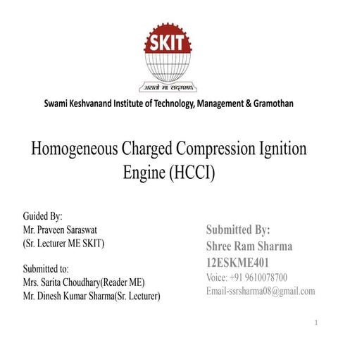 Homogeneous Charged Compression Ignition Engine (HCCI Engine)