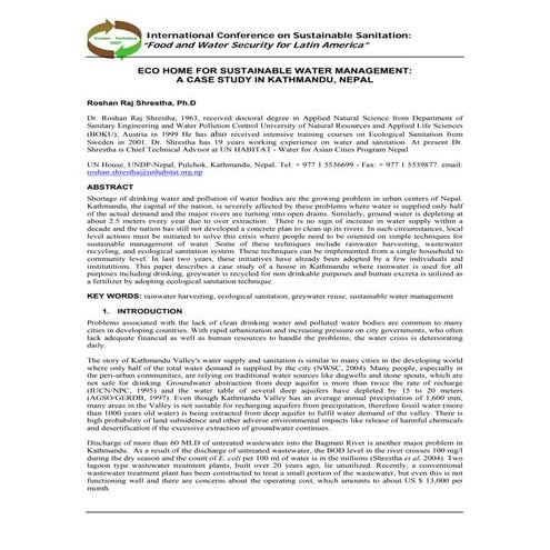 Nepal;  Eco Home For Sustainable Water Management:  A Case Study In Kathmandu