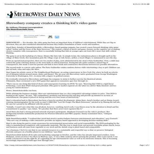 Shrewsbury Company Creates A Thinking Kid’S Video Game   Framingham, Ma   The...