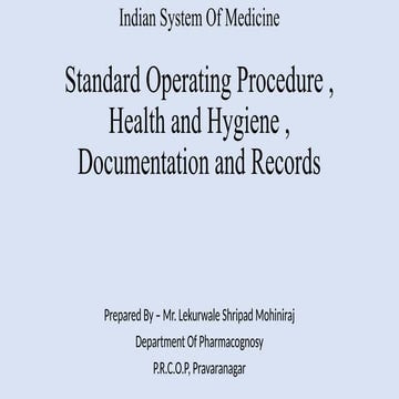 Standard Operating Procedure , Health and Hygiene , Documentation and Records...