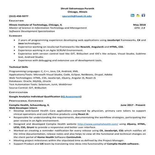 Shruti puranik resume