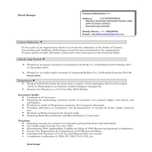 CA Shruti Rungta, Chartered Accountant, Bihar | DOC