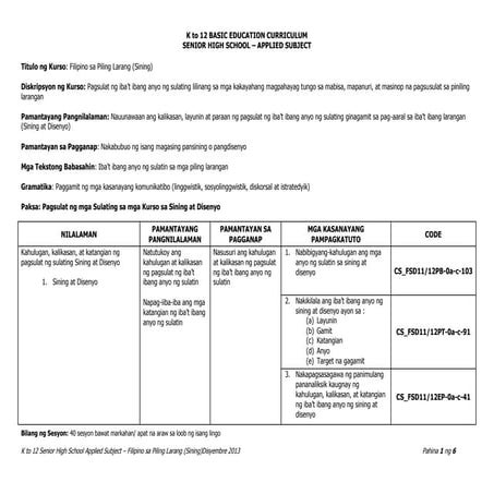 SHS APPLIED Filipino Akademik CG | PDF