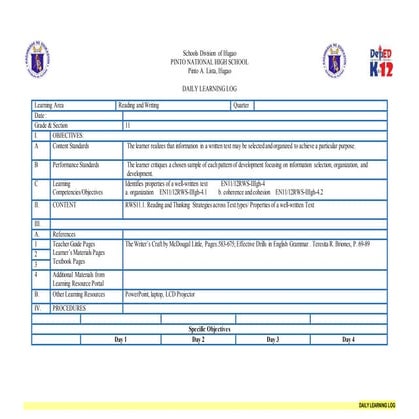 SHS DLL in Reading and Writing