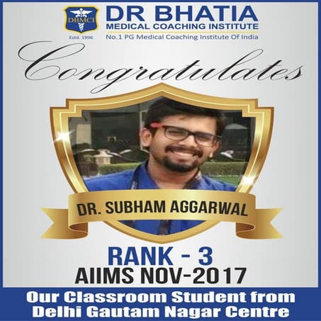 DBMind Dr Shubham for securing Rank 3 in AIIMSNov17 !!! | PDF
