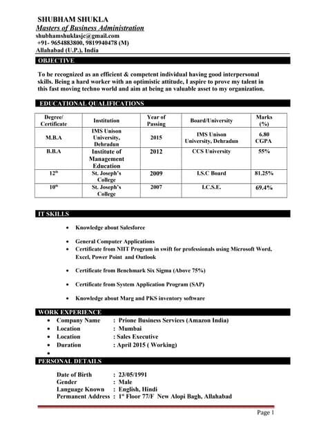 Vinay Sharma Resume | DOC