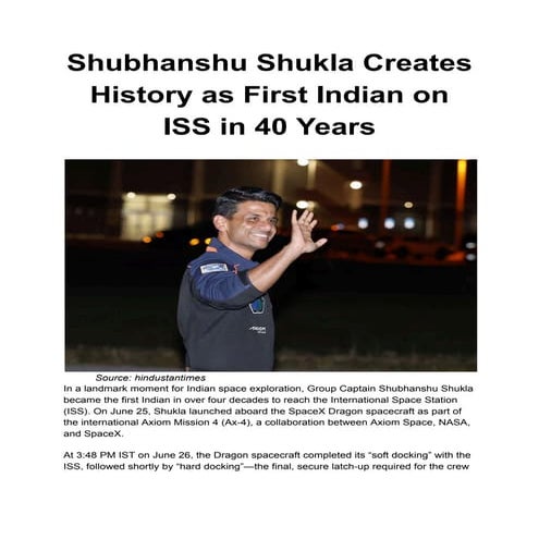 Group Captain Shubhanshu Shukla: India’s Return to Space After 41 Years ...