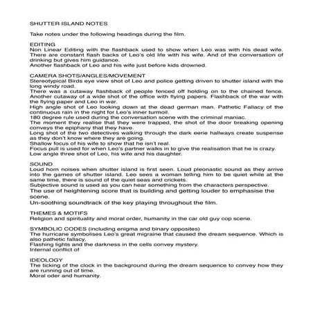 Shutter Island Notes