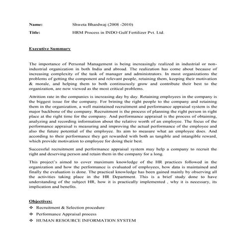 HRM Process in INDO Gulf Fertilizer Pvt. Ltd.